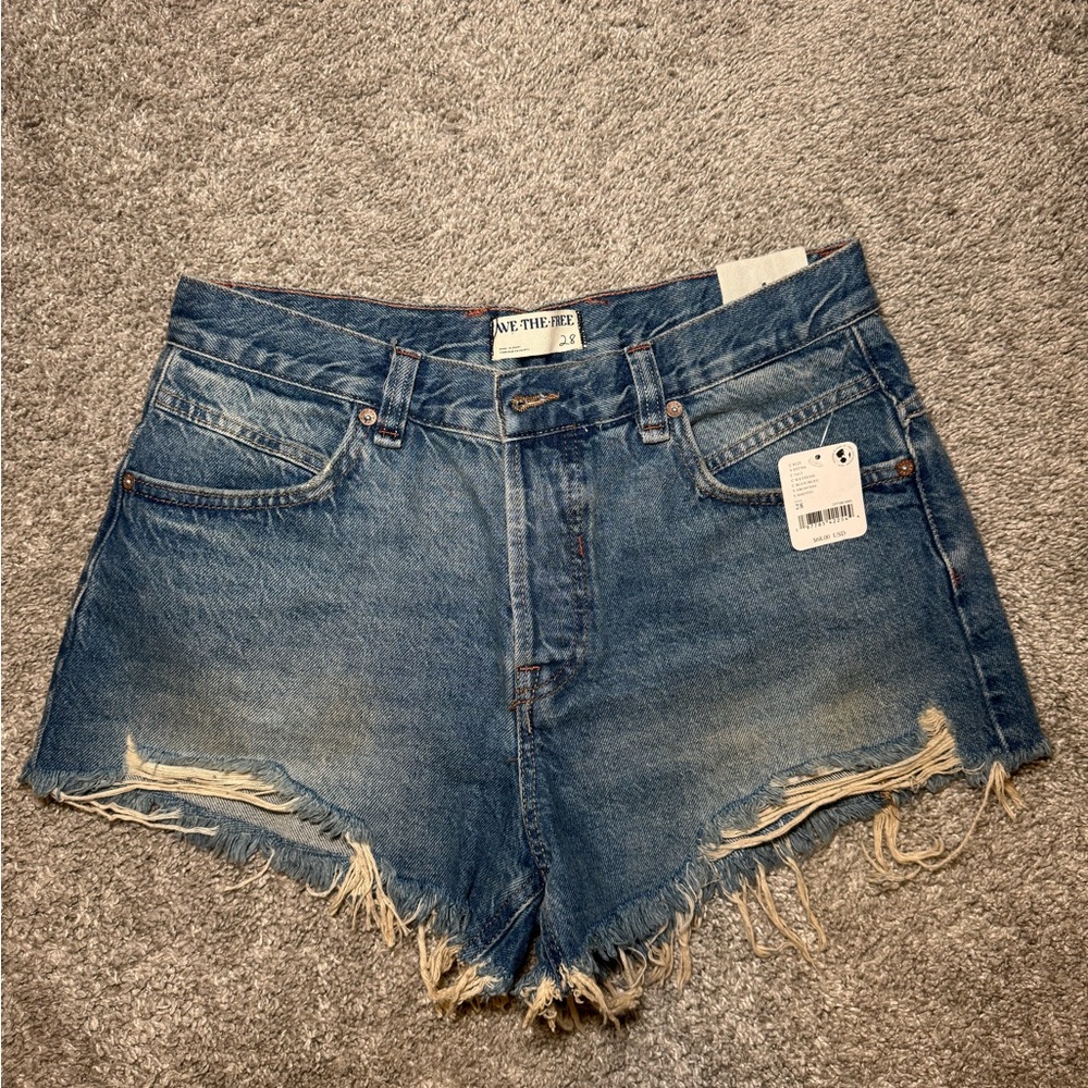 We The Free Blue Distressed Jean Shorts
